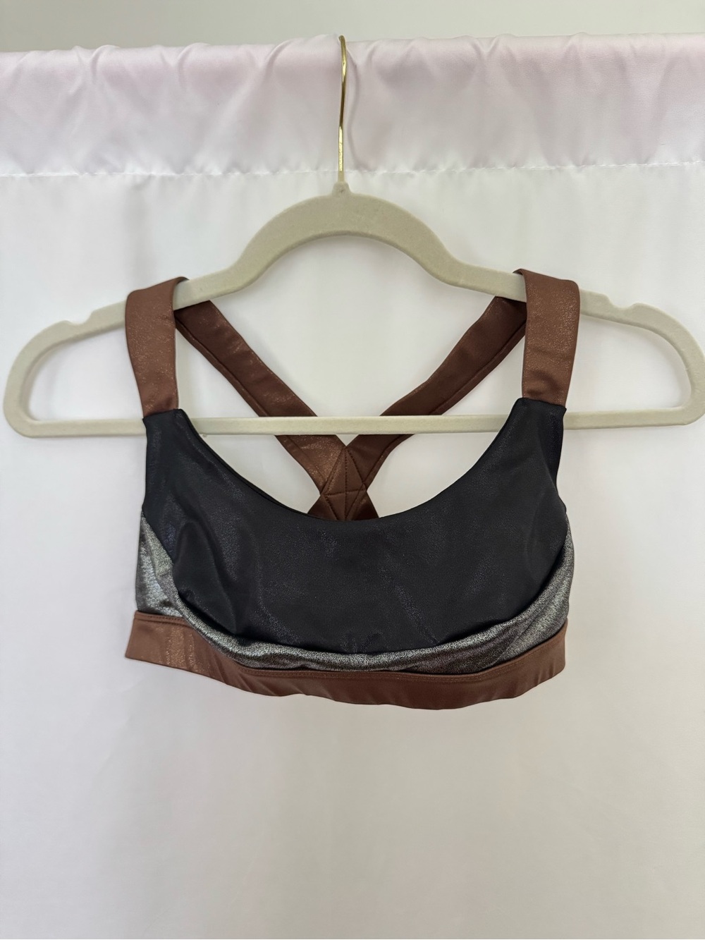 JoyLab Black and Brown Metallic-Trim Sports Bra